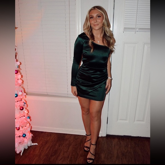 Windsor One Shoulder Dark Green Mini Dress - Picture 4 of 4